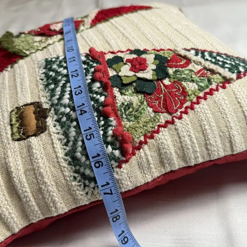 Holiday Embellished Christmas Tree Decorative Throw Pillow Zip Cover 16”x16”